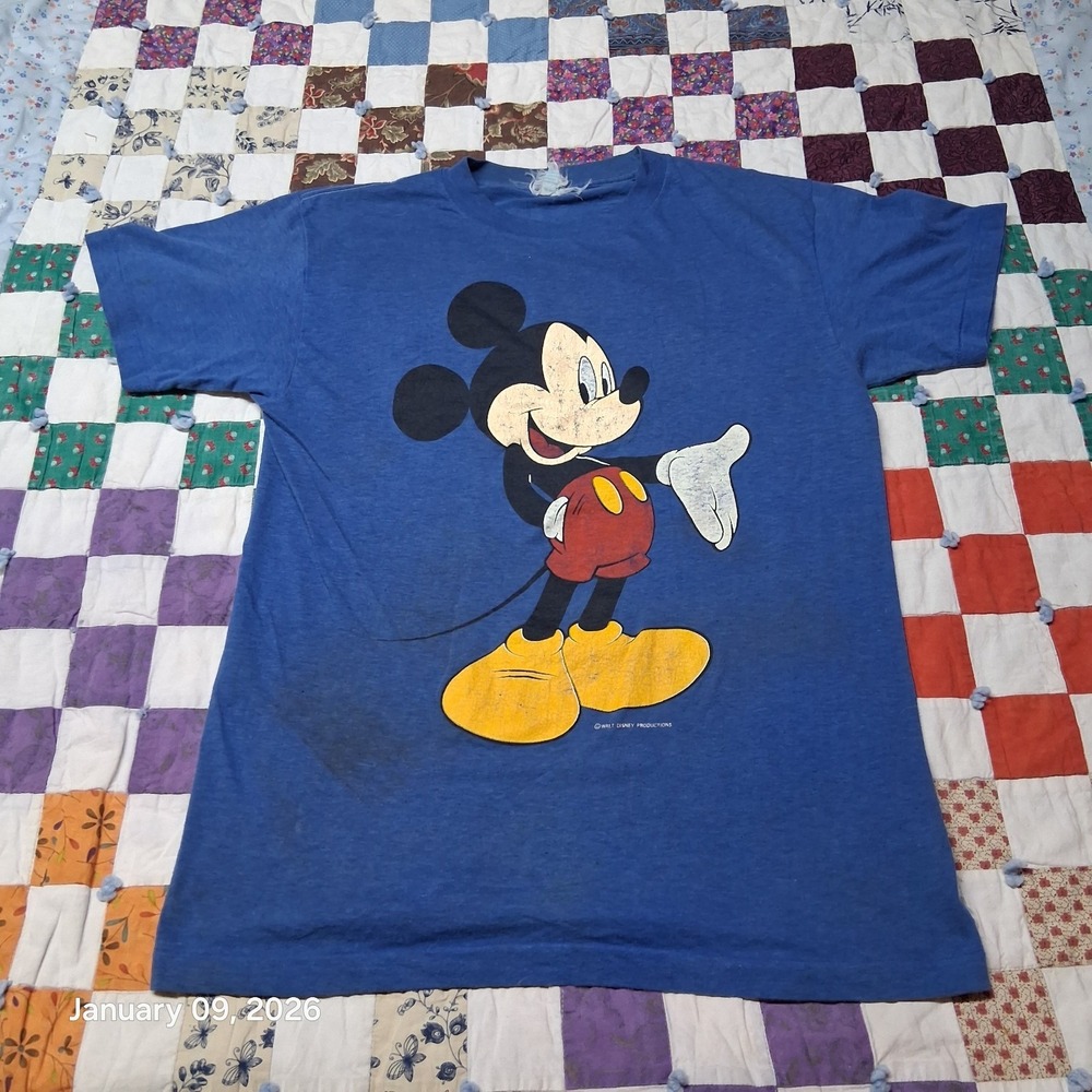Vintage Mickey Mouse Blue T‎ Shirt Single Stitch Size Medium 1980s